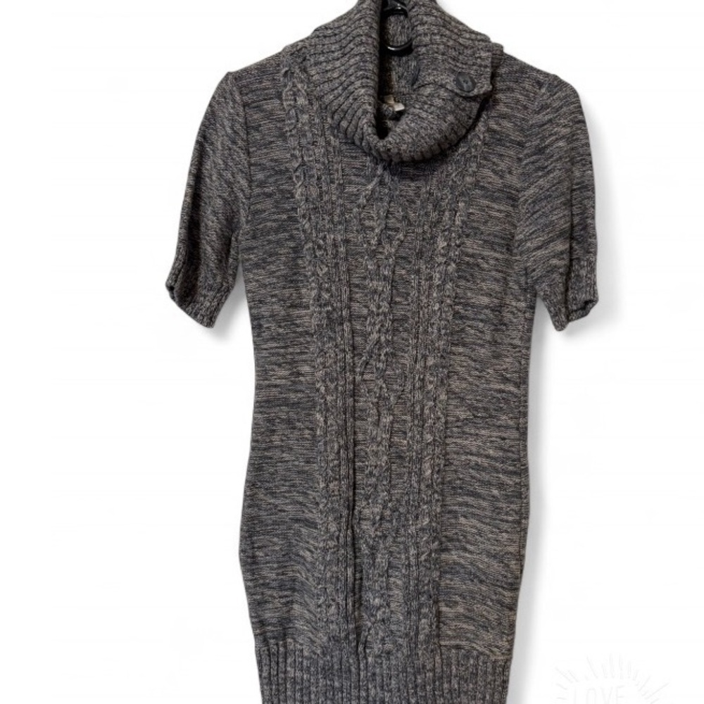 Leo & Nicole Size S Gray Cowl Neck Cable Knit Sweater Dress 100% Cotton